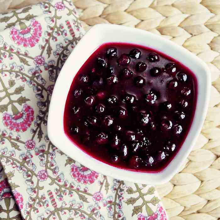 Waffles with Blueberry Brandy Syrup