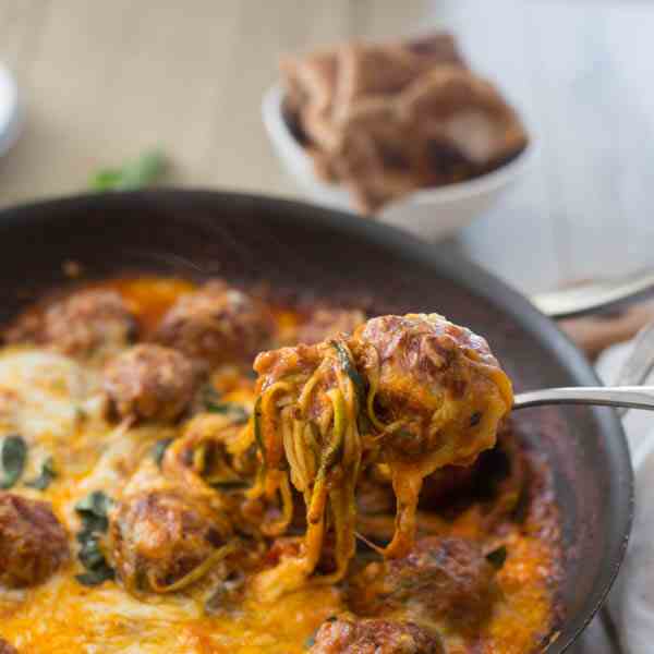 cheesy meatball zucchini skillet