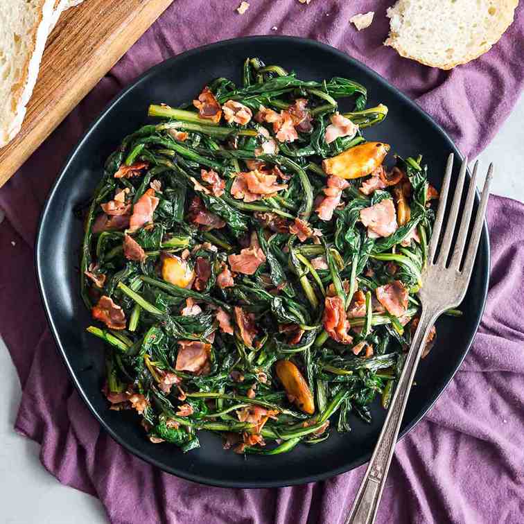Spicy Dandelion Greens with Garlic and Cap