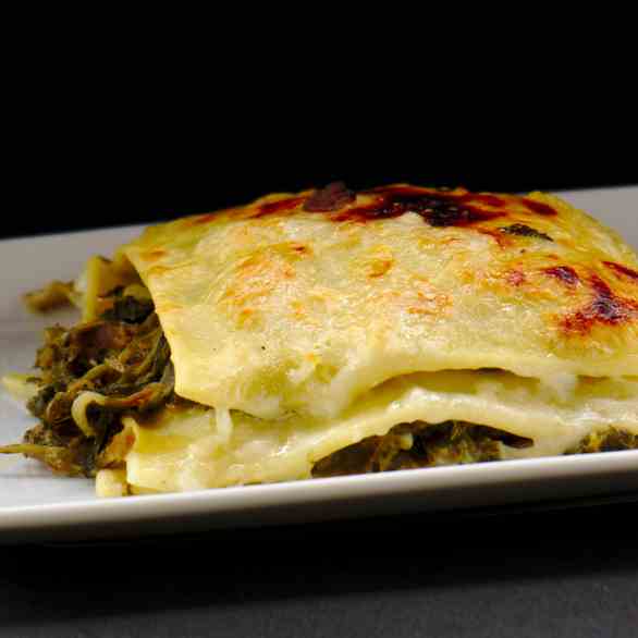 Lasagna pork with turnip tops