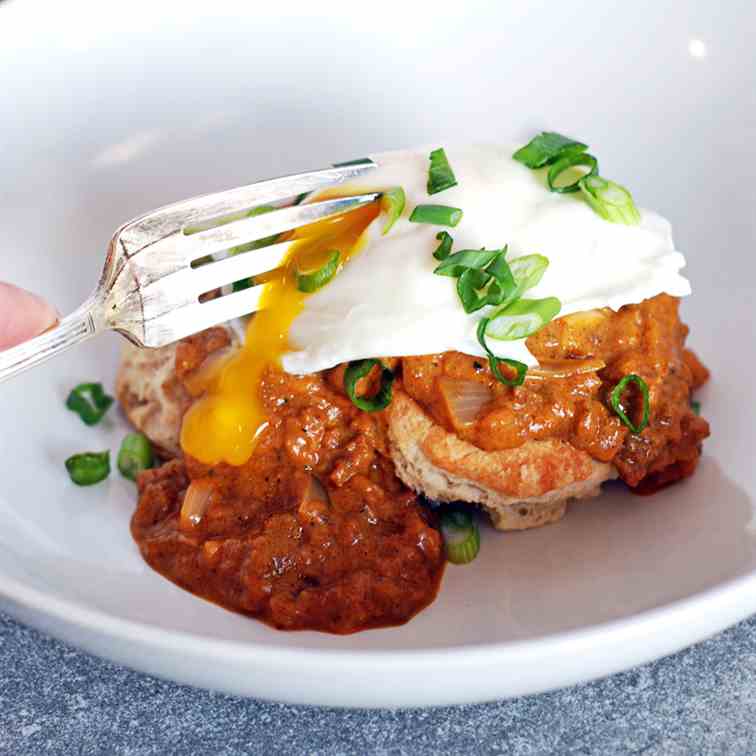 Biscuits with Chorizo Gravy and Eggs
