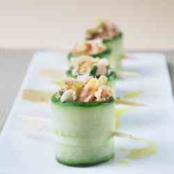 Cucumber rolls stuffed with salmon