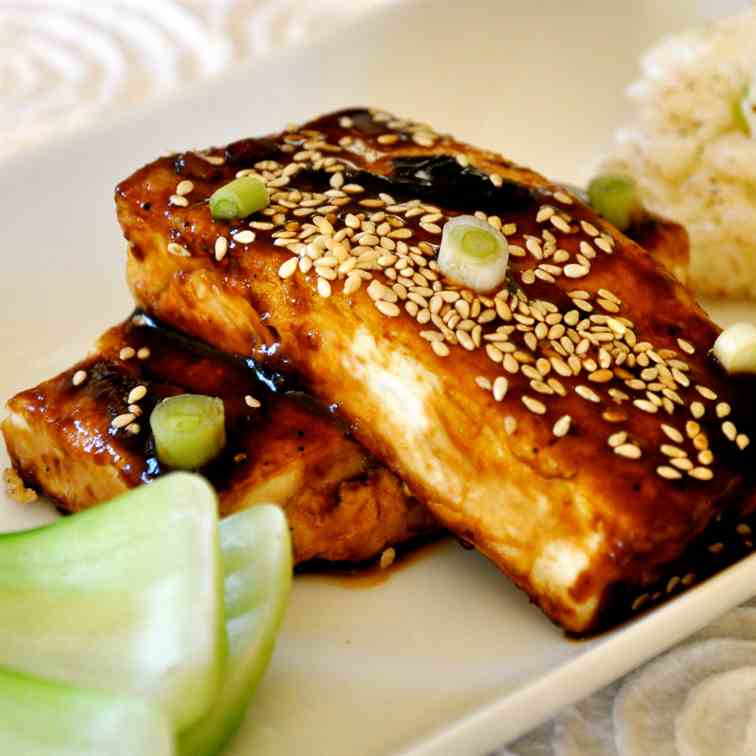 Teriyaki Tofu with Sticky Rice Cakes