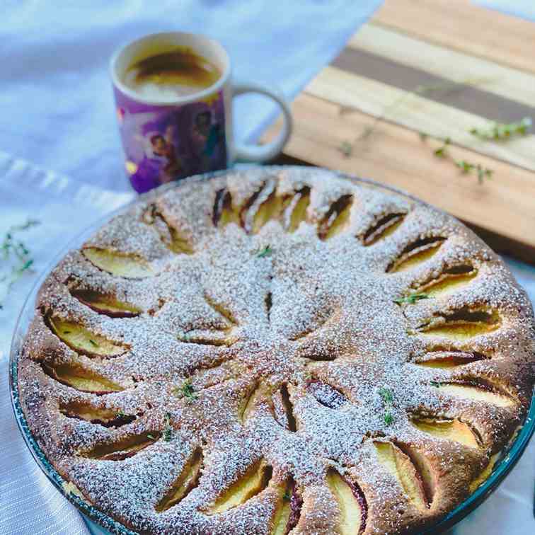 Peach, almond and thyme tart