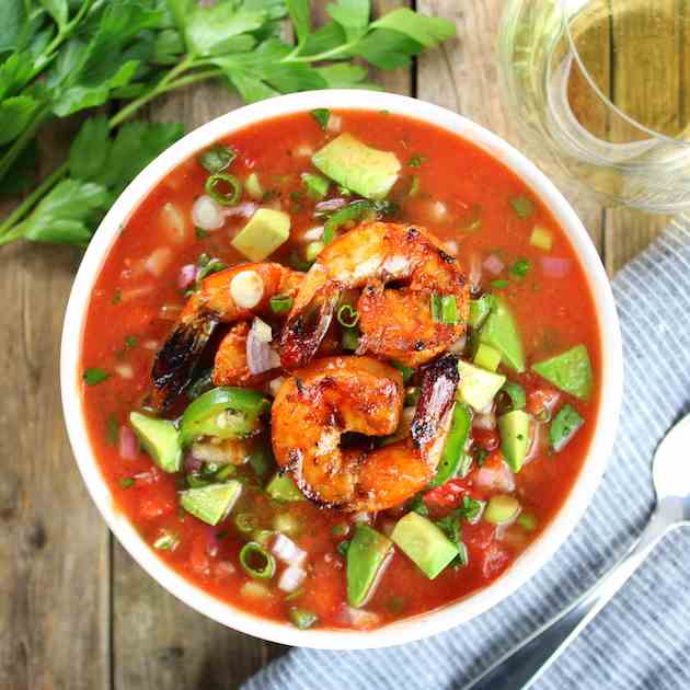 Classic Gazpacho with Spicy Shrimp