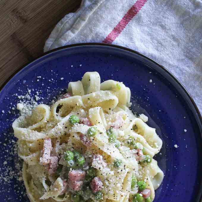 Tagliatelle with Smoked Ham and Peas