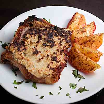 Broiled Horsey Chops with Savory Apples