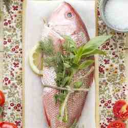 Roasted Red Snapper with summer vegetables