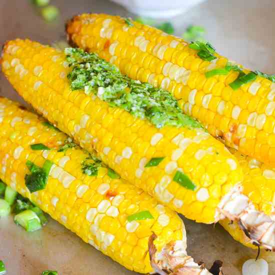 Grilled Corn with Spicy Jalapeno Sauce-