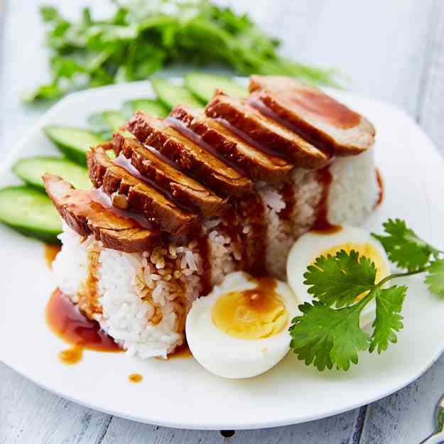 thai red bbq pork with rice