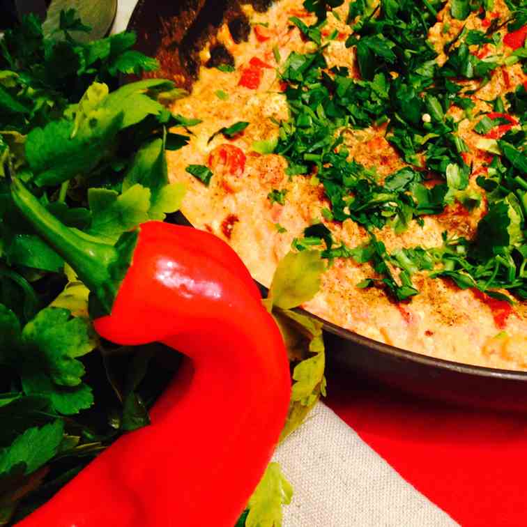 Cheesy Scrambled Eggs with Fresh Veggies &