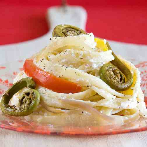 LowFat Fettuccine Alfredo with Fiddleheads