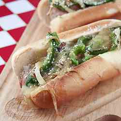 Hot Dogs with Poblanos and Pepper Jack