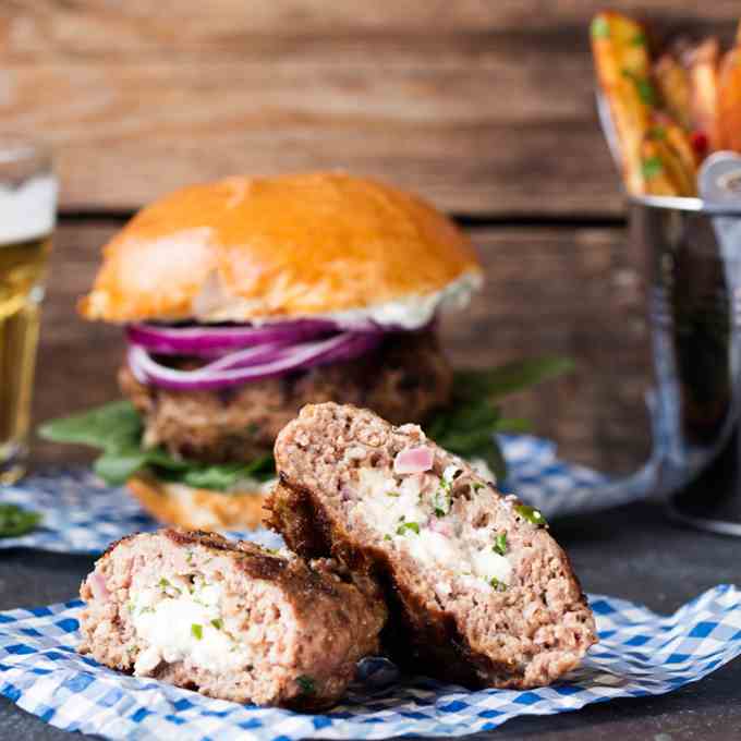 Feta Stuffed Lamb Burgers