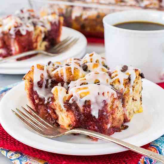 Strawberry Chocolate Cinnamon Roll Bake