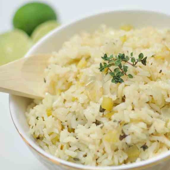 Buttery rice with lemon thyme and lime