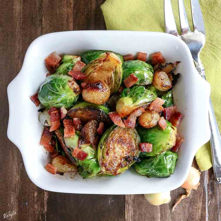 Skillet Brussel Sprouts, Bacon and Onions