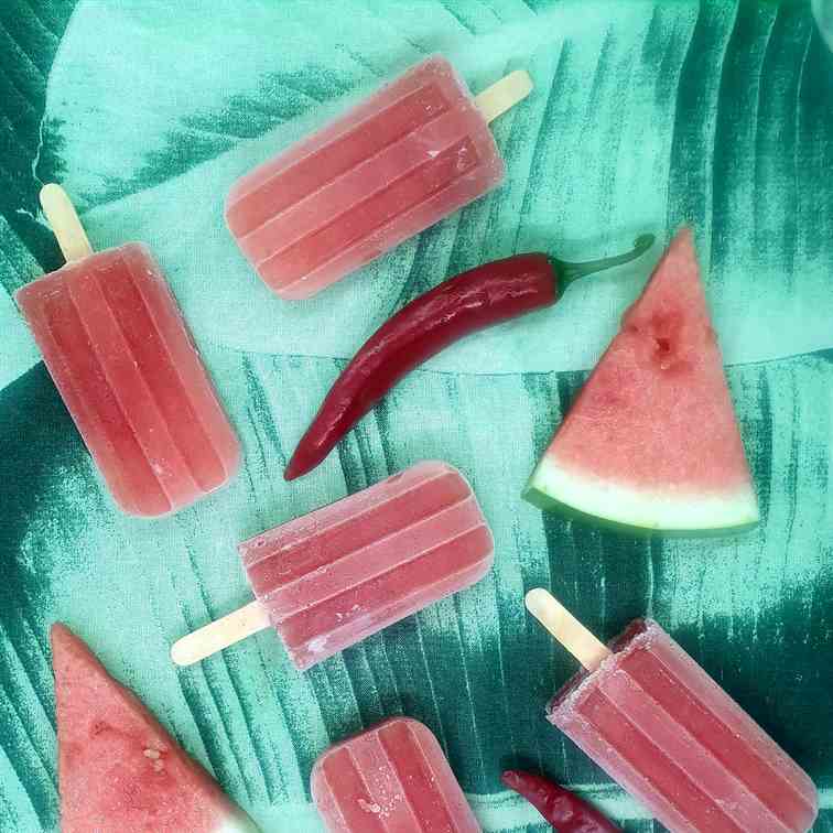 Watermelon chili popsicles