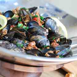 Spicy Mussels with Andouille Sausage