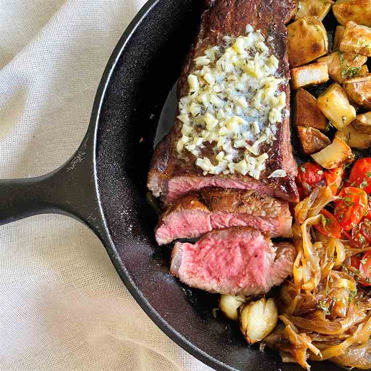 Reverse-seared Garlic Herb Butter Steak