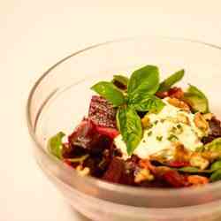 Beetroot, Onion, Pom, Basil & Walnut Salad