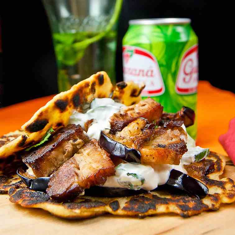 Crispy pork belly gyros of many traditions