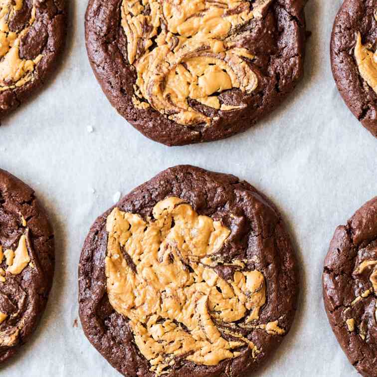 Vegan brookies with peanut butter swirl
