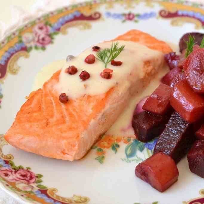 Healthy and creamy salmon pavé