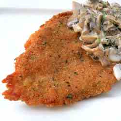 Fried Crumbed Chicken w/ Creamed Mushrooms