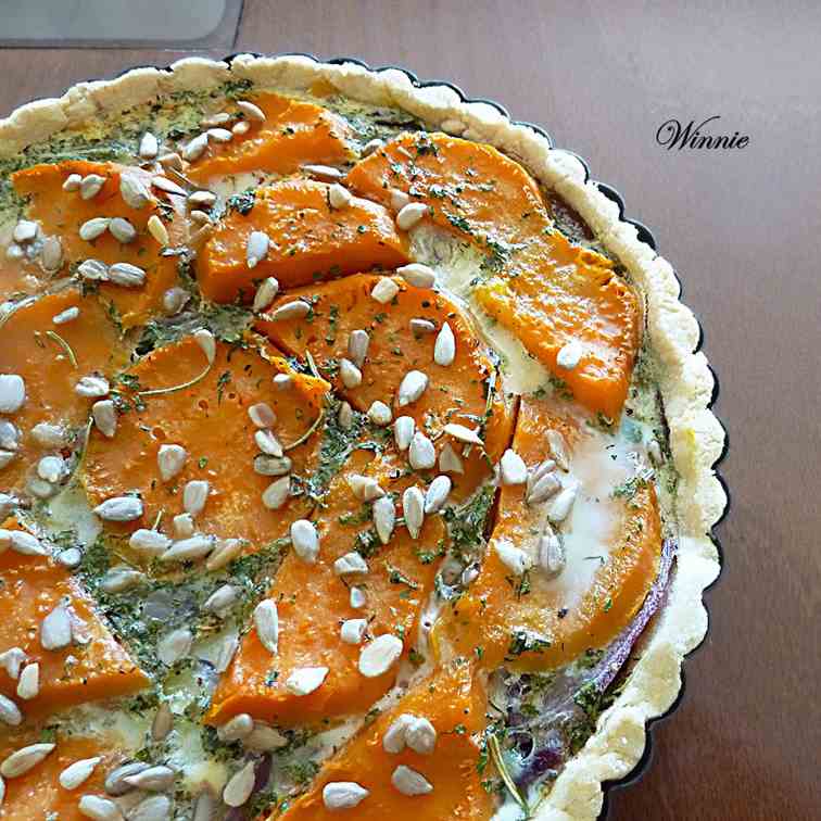 Purple onion & sweet-potato quiche