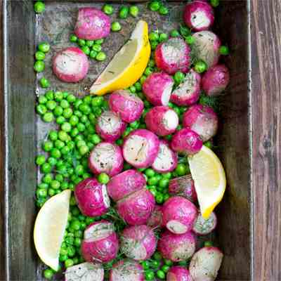 Roasted Radishes with Peas, Dill and Lemon