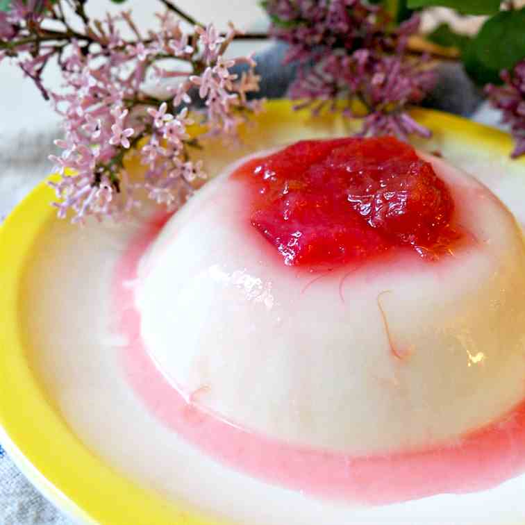 Lilac Panna Cotta with Rhubarb Compote