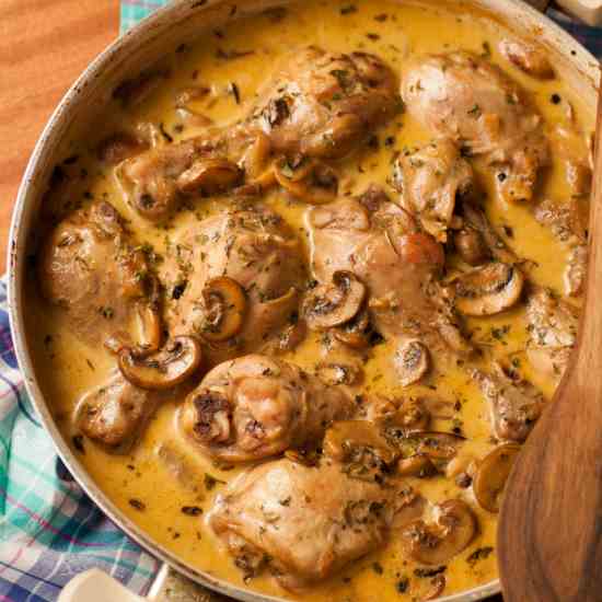 Pan-fried Chicken in Creamy Mushroom Sauce