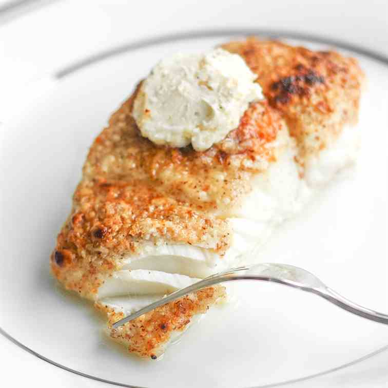 Almond-Crusted Halibut with Garlic Butter