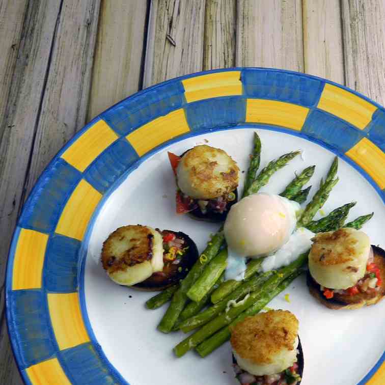 Milanese Asparagus with Scallop Crostini