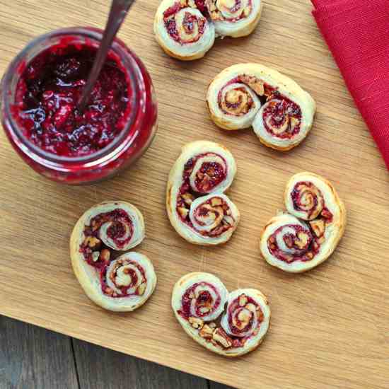 Cranberry-raspberry walnut palmiers