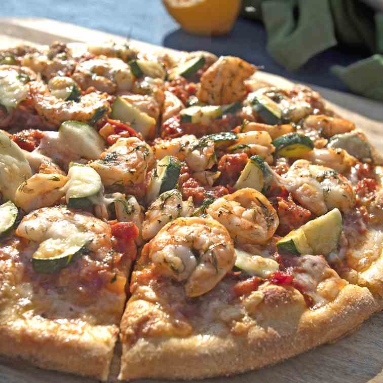 Shrimp Pizza with Spicy Red Sauce