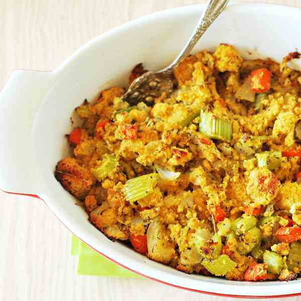 Cornbread Stuffing (Gluten-Free, Vegan)