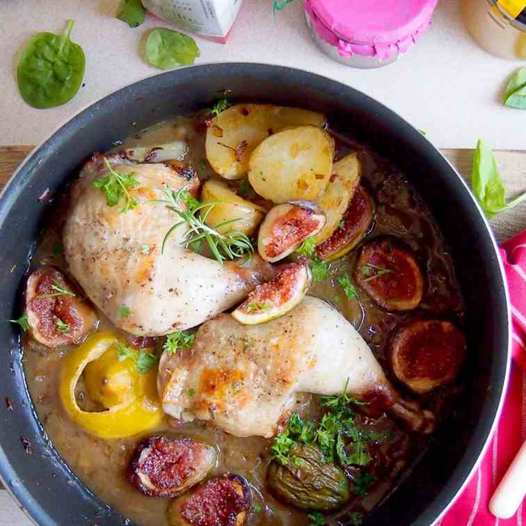 Chicken braised with figs and honey