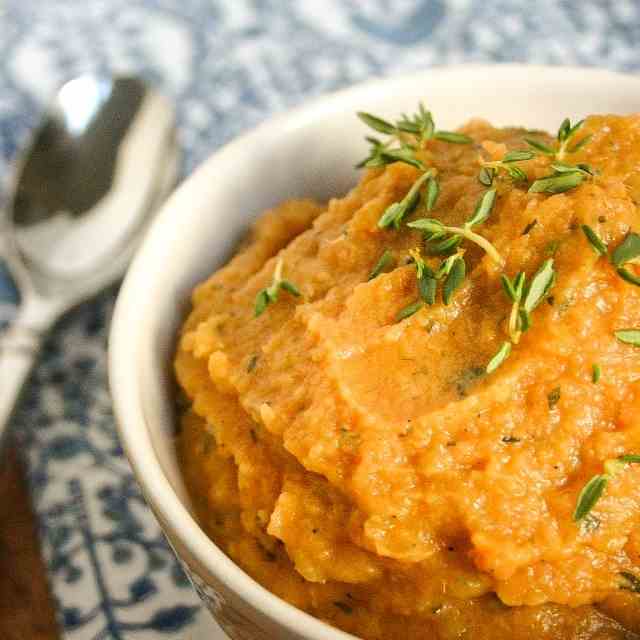 Mashed Sweet Potatoes with Garlic, Thyme