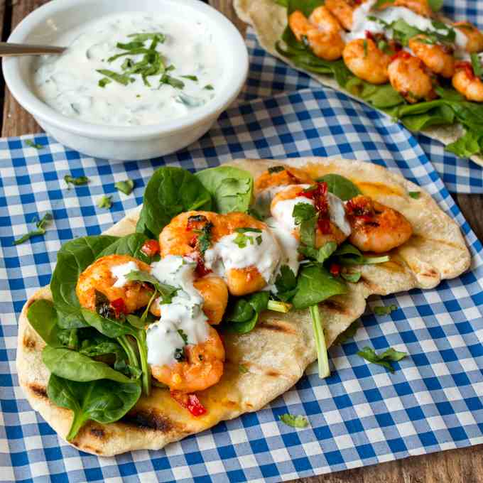 Garlic Chilli Shrimp Flatbreads