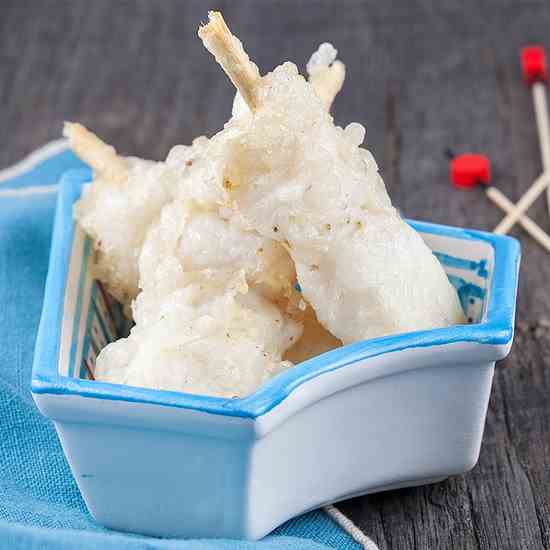 Tempura pangasius skewers