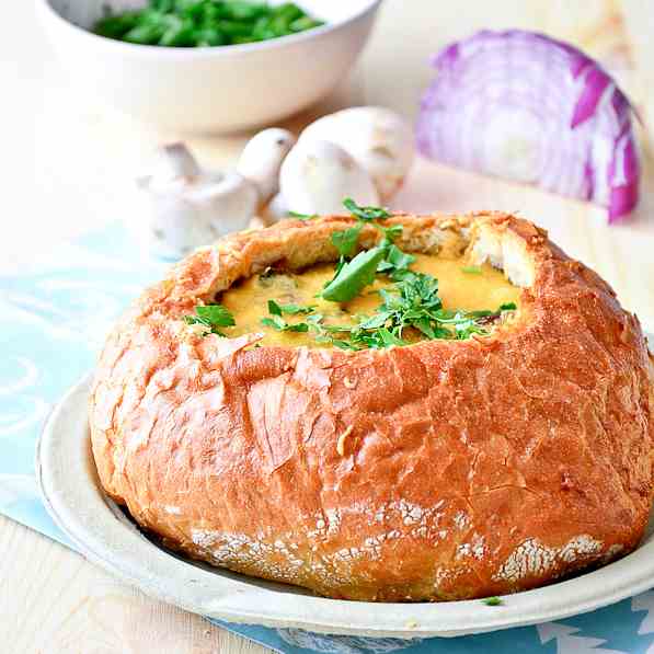 Spinach & Mushroom Omelet in bread