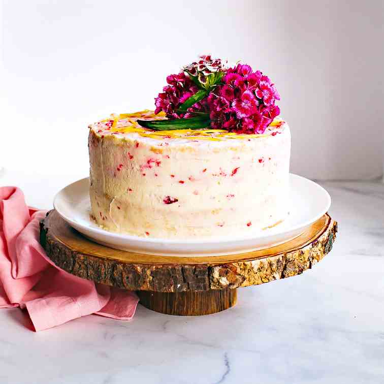 Raspberry and Lemon Curd Chiffon Cake