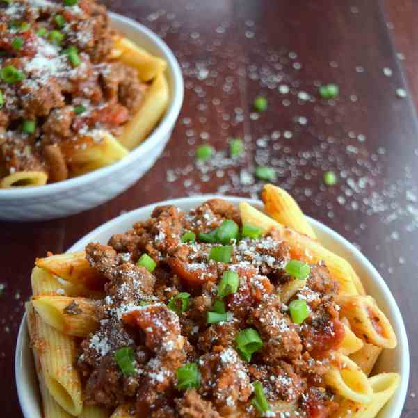 Penne Pasta with Beef Marinara Sauce