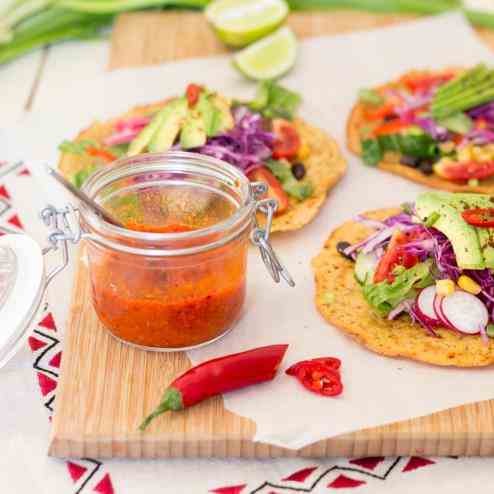 Gluten free tacos with fiery red pepper sa
