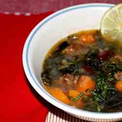 Kale and Sweet Potato Soup with Chorizo