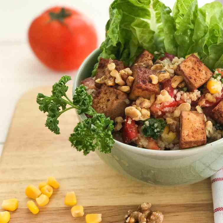 Couscous Salad with Bell Pepper, Tofu and