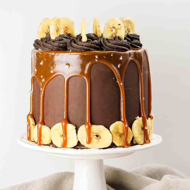Dark Chocolate Caramel Banana Layer Cake
