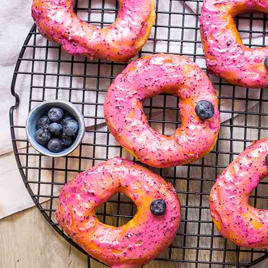Blueberry Bourbon Brioche Doughnuts